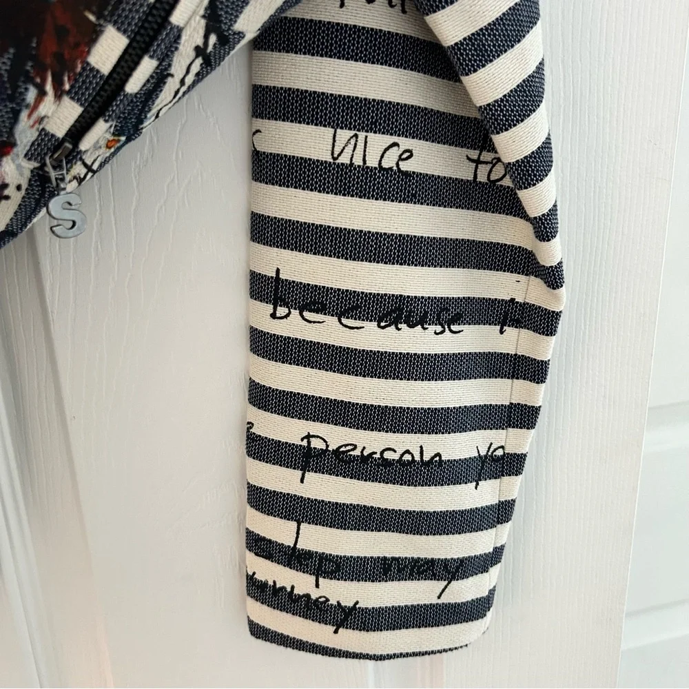 Desigual Striped Navy and Cream Linen Women's Blazer - Size L - BRAND NEW - Picture 9 of 10